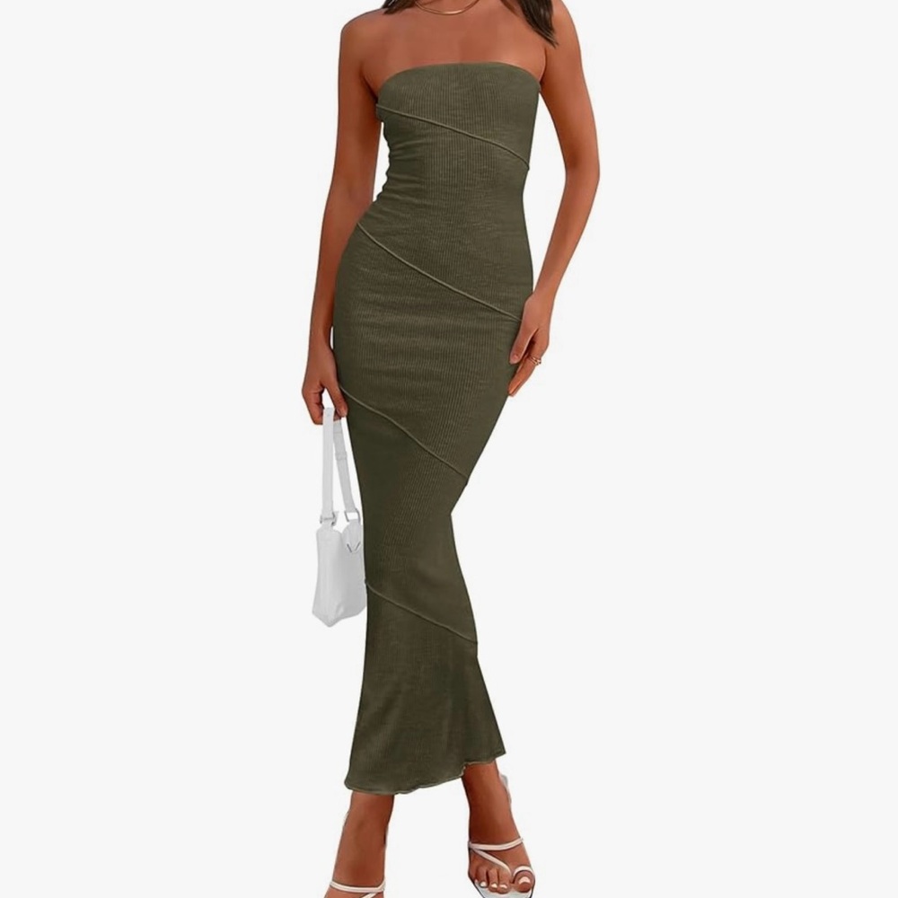 Elegant Olive Green Strapless Dress